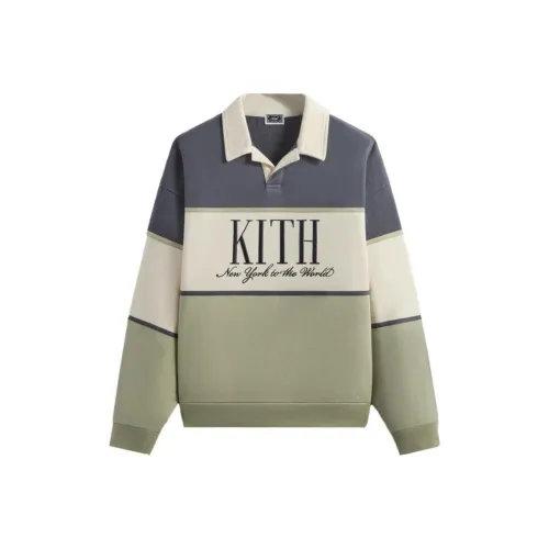 Мужская поло KITH Collaboration серого, белого и зеленого цвета