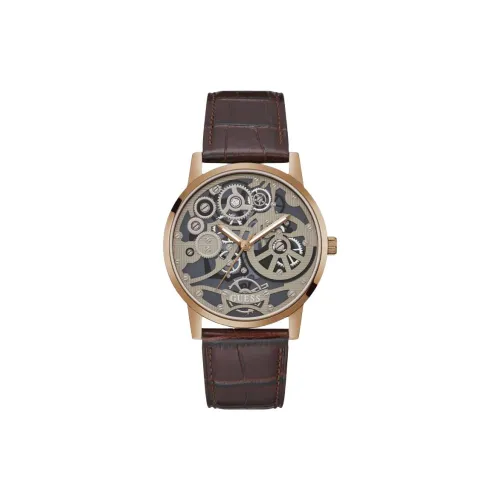 GUESS Наручные часы Кварцевый механизм Кожаный ремешок 42 мм Черепный циферблат Мужские часы