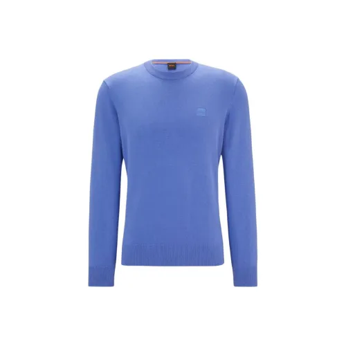 Hugo Boss Круглый вырез Свитер из хлопка и кашемира с мужским синим свитером