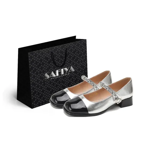 safiya Грубый каблук Туфли Мэри Джейн Женские Серебристый Черный