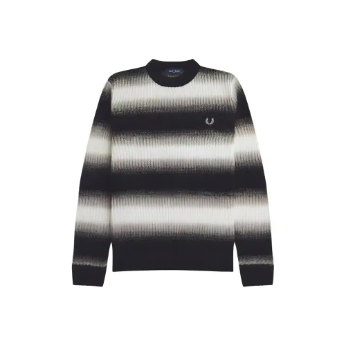 FRED PERRY Полосатый Открыто Вязаный Свитер Мужской Черный