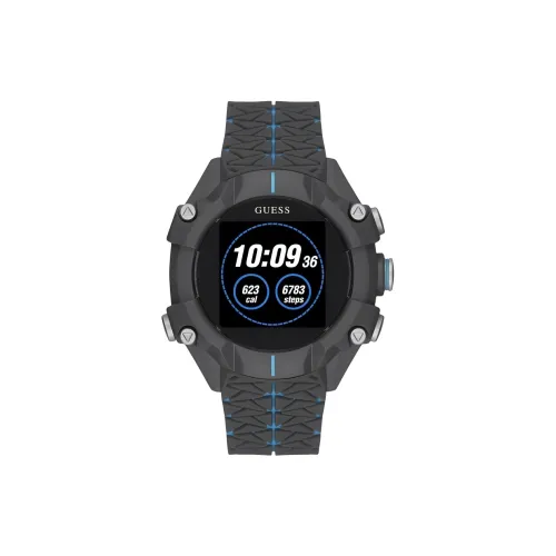 GUESS Наручные часы Кварцевый механизм Резиновый ремешок 49 мм Черный циферблат Мужские часы