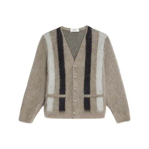 CELINE Кардиган из брашированного мохерного трикотажа мужской коричневый