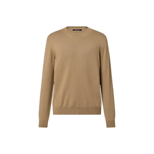 LOUIS VUITTON Тисненый Lv Кашемир Свитер Crewneck Мужской Бежевый