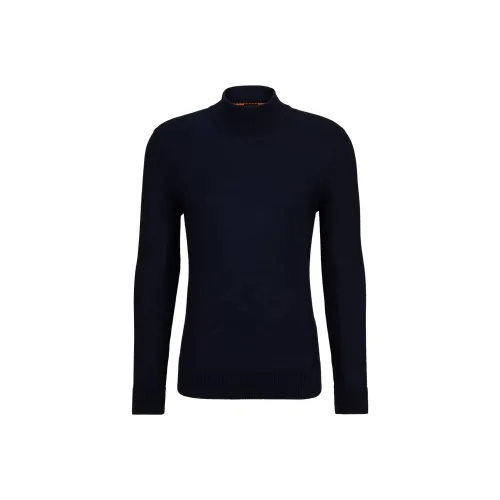 Hugo Boss FW23 Смесовая шерсть Ролл-грудка Свитер С вышитым логотипом Свитер Мужской Синий