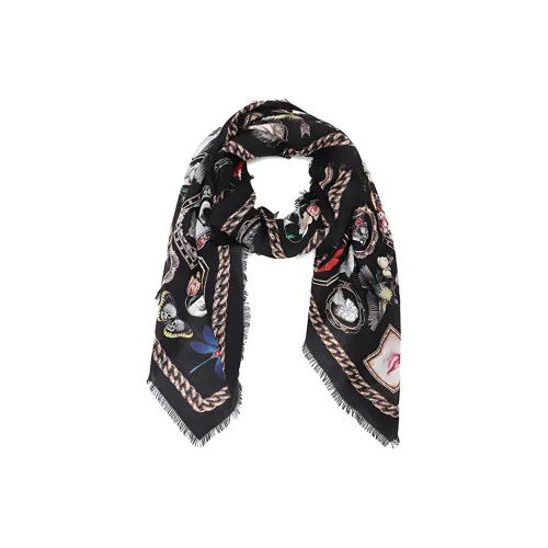 Alexander McQueen Вязаный шарф из шерсти, черный, женский