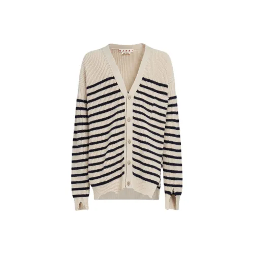 MARNI Шерсть And Хлопок Полосатый Fisherman Кардиган Трикотаж Мужской Белый камень