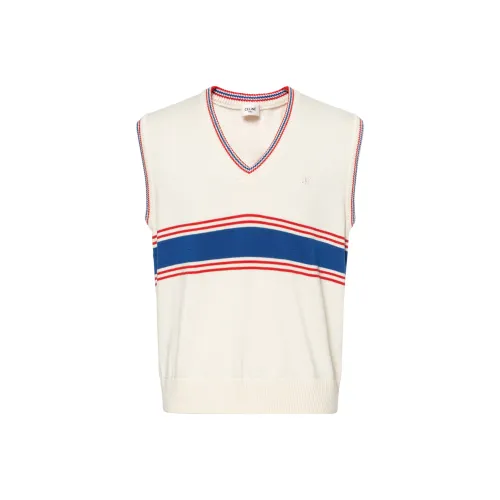 CELINE В-образный свитер из полосатой шерсти трикотаж мужской бежевый