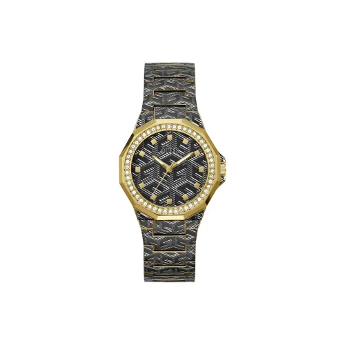 GUESS Женские часы Кварцевый механизм Ремешок из нержавеющей стали 38 мм Черный циферблат