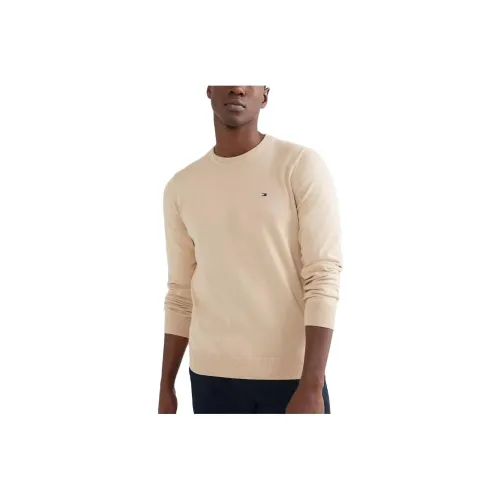 Tommy Hilfiger Твердый Crewneck Свитер Свитеры Clayed Pebble Свитер Мужской Светло-янтарный