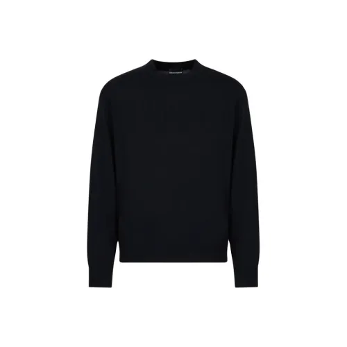 EMPORIO ARMANI Длинный рукав круглый вырез без плеч пуловер свитер трикотаж унисекс морской синий