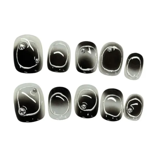 Gentle Welcome Неон Туманный Панк Enchanting Эксклюзивный Индивидуальный False Nail Короткий Круглый Черный белый Smudge Стиль Инстаграм