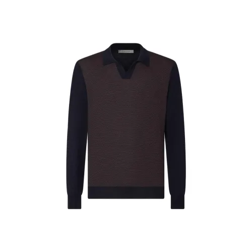 Corneliani SS24 Поло Мужское Синий Кофейный Цвет