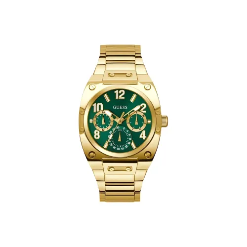 GUESS Мужские часы Кварцевый механизм Ремешок из нержавеющей стали 54,5 мм Зеленый циферблат