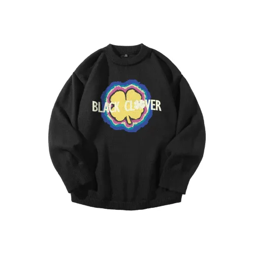 BLACK CLOVER Круглый вырез Трикотажная ткань Уличный стиль Пуловер Свитер Унисекс