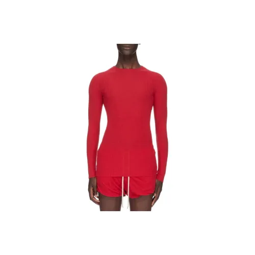 RICK OWENS совместный бренд RO SS24 Ткань в рубчик Round Neck В Кардинале Легкий Ткань в рубчик Свитер Мужской Красный