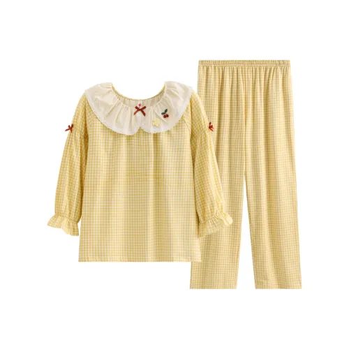FENTENG Пижамный комплект женский желтая клетка