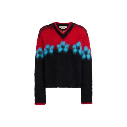 MARNI Черный Мохер JUMPER с Flowers Свитер Мужской Красный