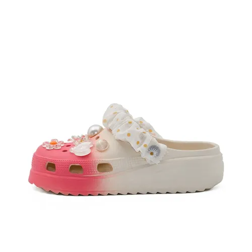 OUBT Pearl Crystal Floral Lace Fabric Wrapped Sabo Women's Gradient Pink Red