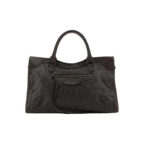 Balenciaga Le City Кожа Тоут Сумка Сумка для покупок Сумка на плечо Сумка среднего размера Женская Темно-кофейная