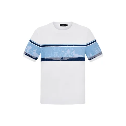 RARE Короткий рукав свитер мужской белый и синий