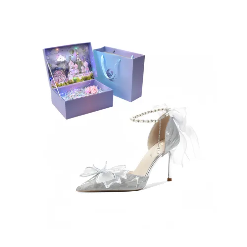 ROBINHOOD Замок Коробка Узкий каблук Высокие каблуки Женские Серебристый