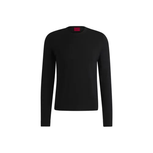 HUGO BOSS Slim Fit с круглым вырезом мягкий свитер из пряжи мужской черный