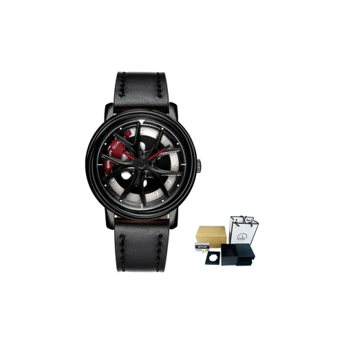 Sanda Wheel Collection Кварцевый механизм Кожаный ремешок Часы Мужские Черный циферблат