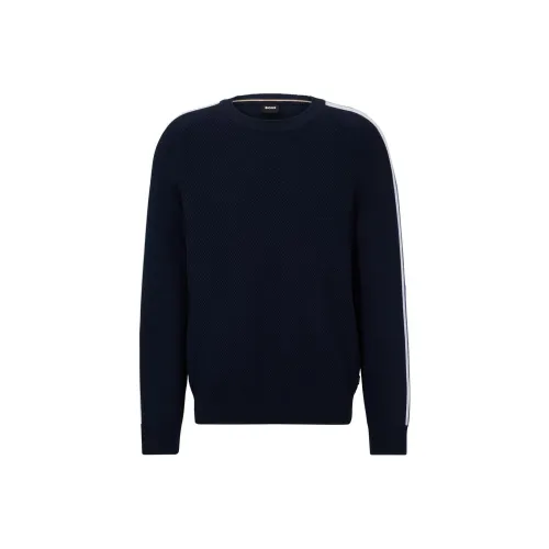 Hugo Boss Хлопковый свитер с цветовым блокированием и сетчатыми деталями мужской морской синий