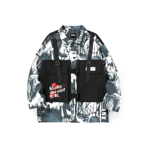 GENANX Loose Fit Workwear Jacket Unisex Black Gray GENANX Свободный крой Рабочая одежда Куртка Унисекс Черный Серый