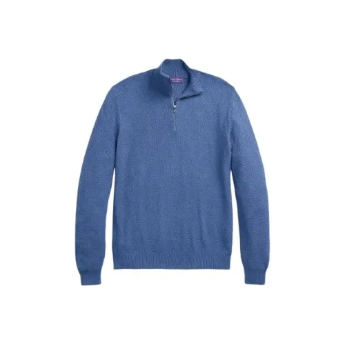 Polo Ralph Lauren SS24 Текстурированный Silk Cotton Quarter Zip Свитер Мужской Синий