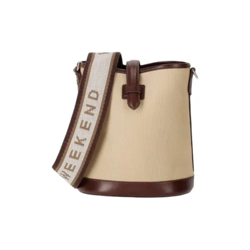 WEEKEND MaxMara Хлопковая ведрообразная сумка сумка через плечо женская бежевая и коричневая