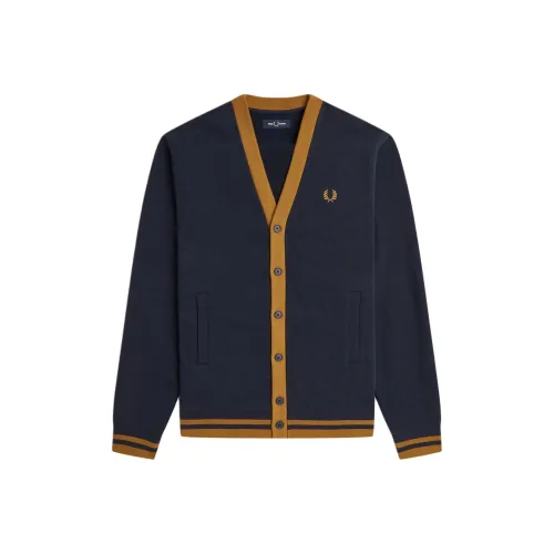 FRED PERRY Collaboration Пуговица Through Свитшот Трикотаж Мужской Морской синий