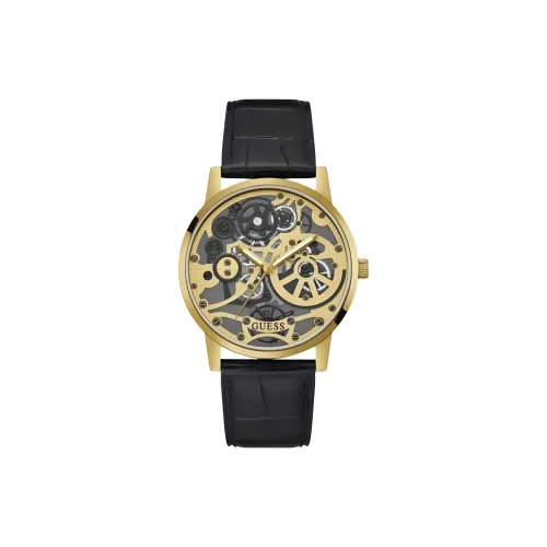 GUESS Наручные часы Кварцевый механизм Кожаный ремешок 42 мм Черепный циферблат Мужские часы