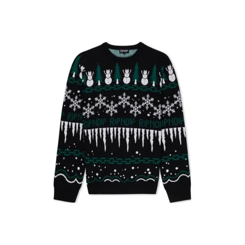 RIPNDIP FW23 Круглый вырез Пуловер Унисекс Уличный стиль Длинные рукава Логотип Свитер Унисекс Черный