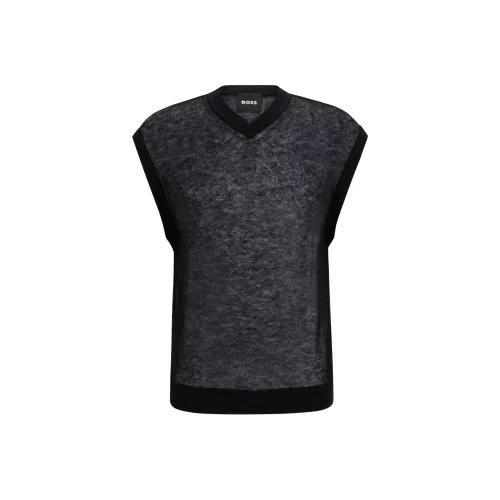 Hugo Boss Обычный крой Без рукавов Свитер В Прозрачном Ткани Вязаный Свитер Мужской Черный