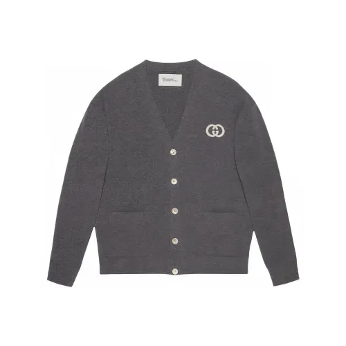 GUCCI KNIT Шерсть Кардиган с Interlocking Трикотаж Мужской Серый