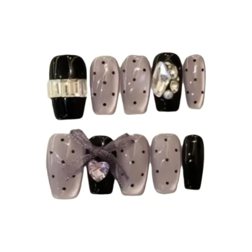 Gentle Welcome Элегантный Гороховый узор False Nail Короткий LADDER Фиолетовый Smudge Кошачий глаз