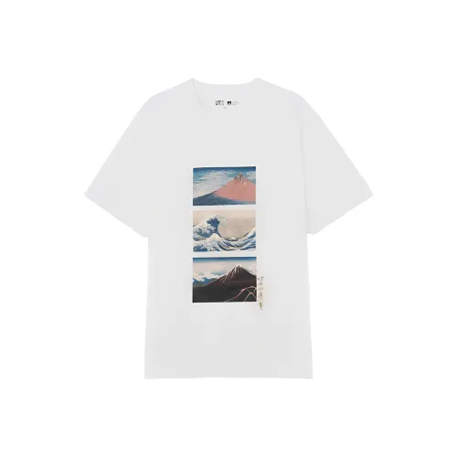 UNIQLO/UNIQLO X Katsushika Hokusai MT. Fuji Co Бренд Серия Белая Мужская Рубашка T