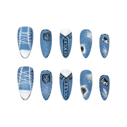 KDOW Эксклюзивный Премиум Ручной Разрисованный Чисто Белый с Естественным Сиянием False Nail Миндаль Синий Размытие 18 мм