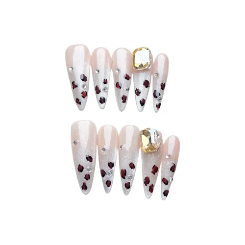 Gentle Welcome Кошачий глаз Леопардовый принт False Nail Заостренный Тип Телесный Смужка Стиль Instagram