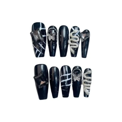 Gentle Welcome Горячая девушка Готический Handcrafted False Nail Trapezoidal Черный Smudge Стиль Instagram