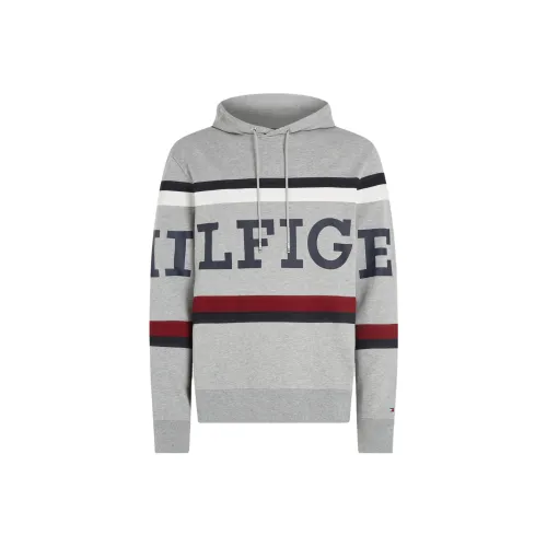 Tommy Hilfiger Глобальный Stripe Hilfiger Monotype Логотип HOODY Толстовка Мужской Светло-серый
