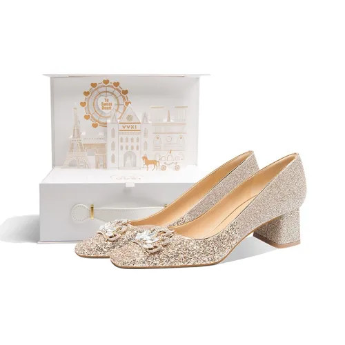 VVKI Сверкающий горный хрусталь Crown грубый каблук высокие каблуки женский шампанское золото