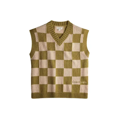 COACH Свитер Жилет с Шахматным Узором Трикотаж Унисекс Бежевый