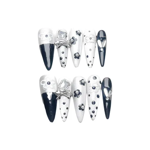 Gentle Welcome Съемный Готовый товар Премиум Вспышка False Nail Заостренный Тип Серебристо-белый Смужка Кошачий глаз