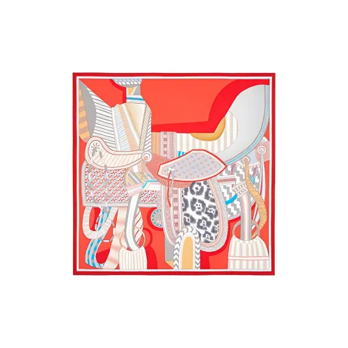 HERMES Fantasy Saddles Шелковые шарфы Гранатовый красный Женские