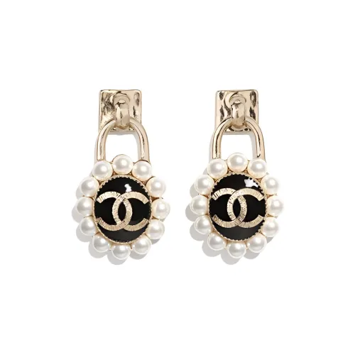 CHANEL Металлические серьги золотые/черные женские