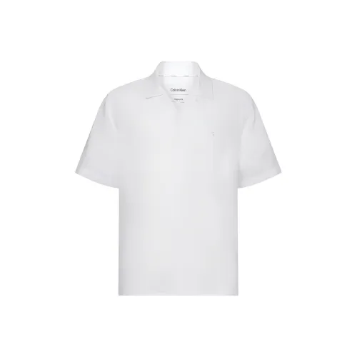CALVIN KLEIN Леняной хлопок Короткий рукав Рубашка Мужская Белая