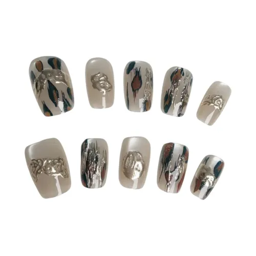 Gentle Welcome Леопардовый принт Позолоченный False Nail Короткий Телесный Смудж Кошачий глаз